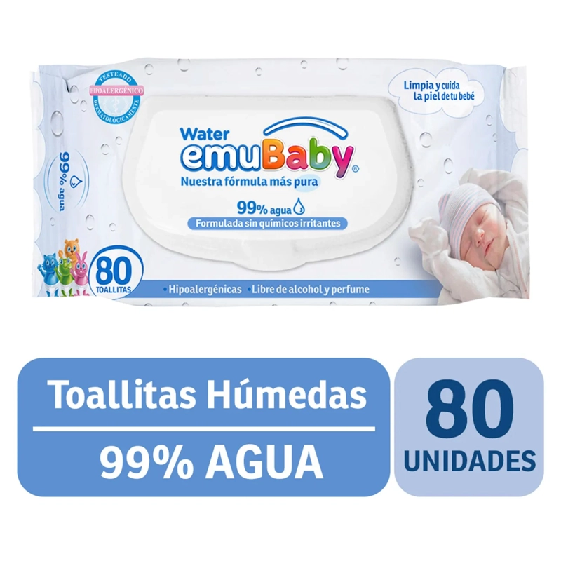 TOALLITAS HUMEDAS EMUWIPES WATER 80 UN TAPA - 1