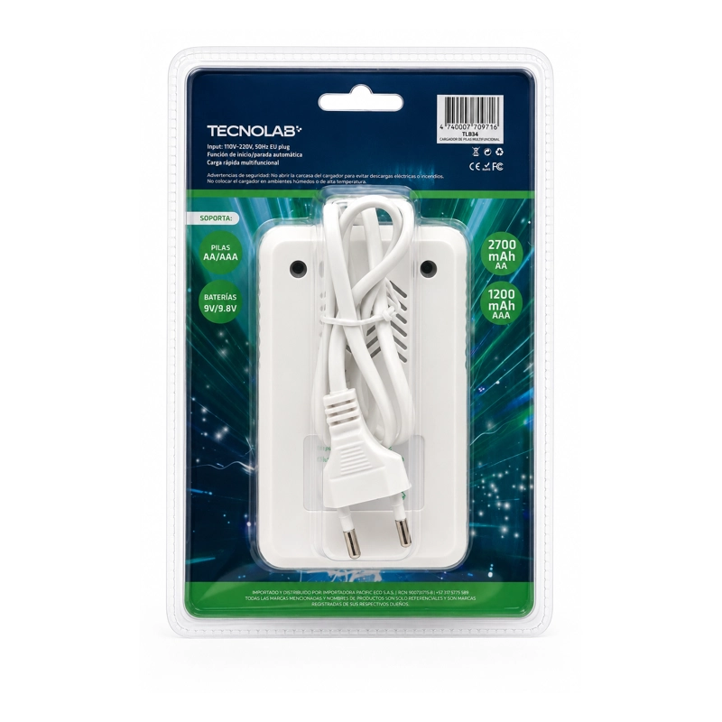 CARGADOR DE PILAS MULTIFUNCIONAL TECNOLAB TL834 + 4 PILAS - 2