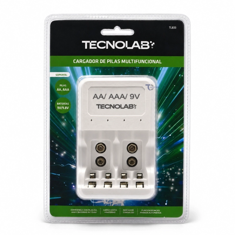 CARGADOR PILAS TECNOLAB TL833 AA AAA 9V - 1
