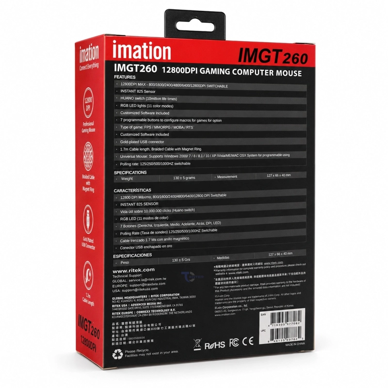 MOUSE GAMER IMATION IMGT260 RGB 12800 DPI - 4