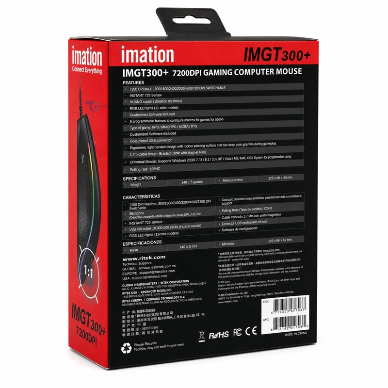 MOUSE GAMER IMATION IMGT300+ RGB 7200 DPI - 5