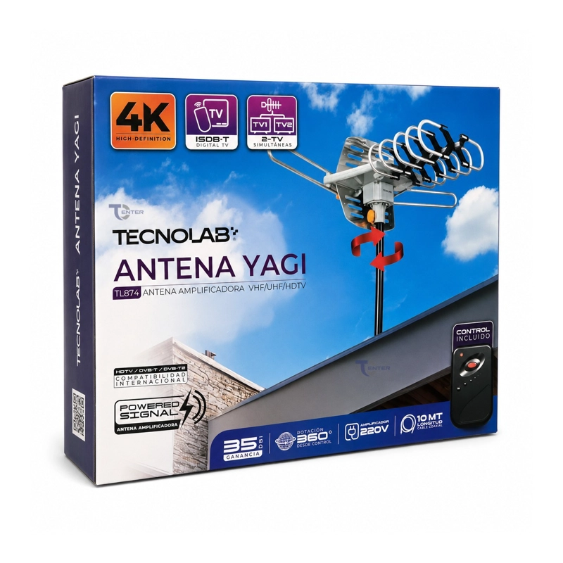 ANTENA TV DIGITAL TECNOLAB TL874 35 DBI 360° 4K - 4
