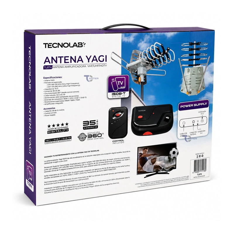 ANTENA TV DIGITAL TECNOLAB TL874 35 DBI 360° 4K - 5
