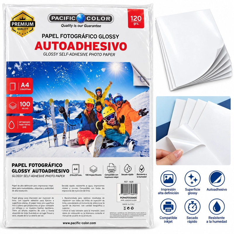 PAPEL FOTOGRAFICO ADHESIVO PACIFIC COLOR A4 120GR 100 HOJAS - 4