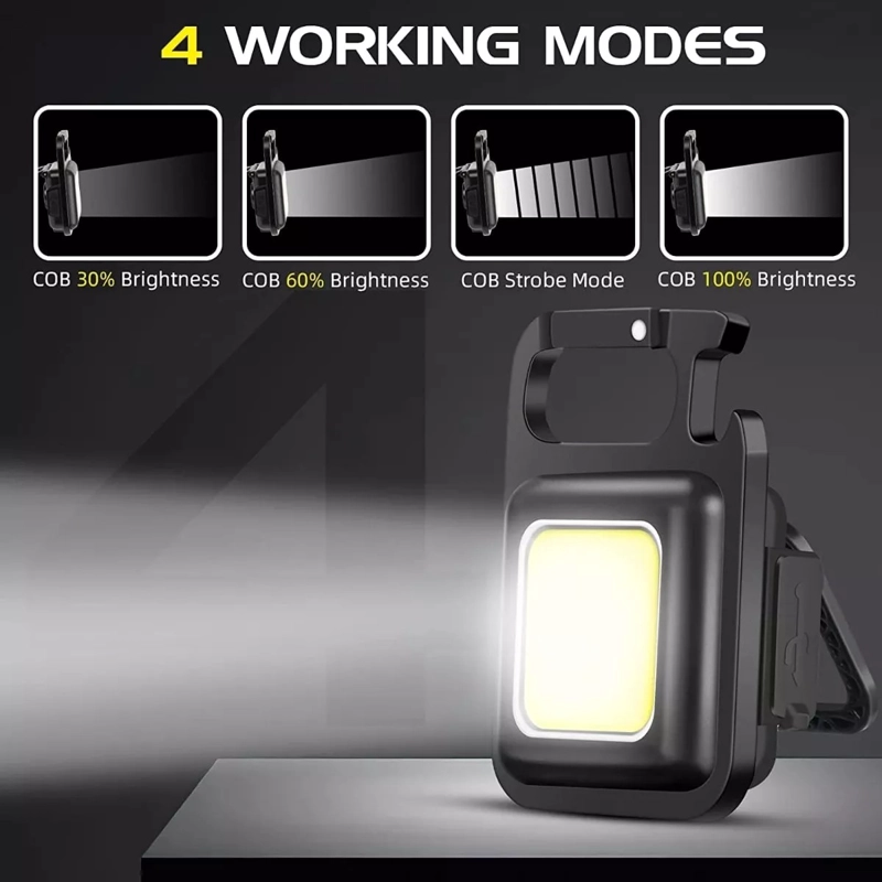 MINI LINTERNA LLAVERO LED COB RECARGABLE CON GANCHO E IMAN - 4