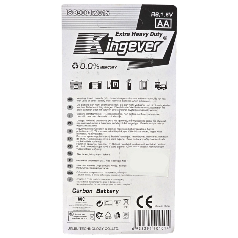 PACK 8 PILAS KINGEVER AA CARBON BATTERY R6 - 2
