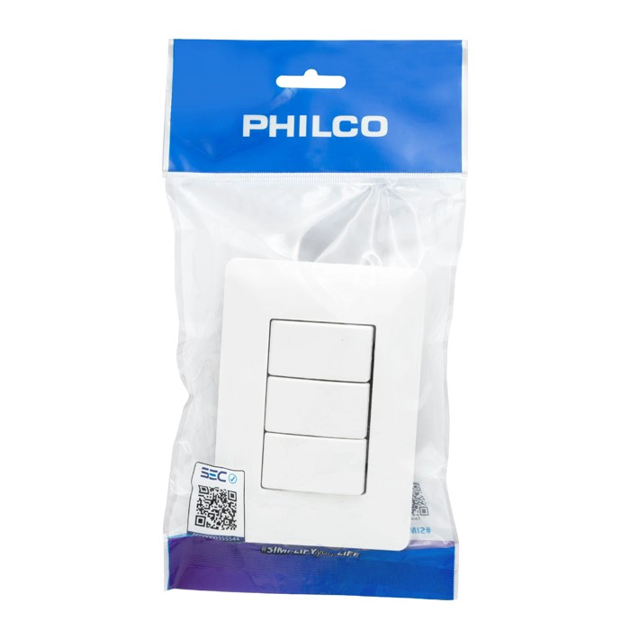 INTERRUPTOR TRIPLE PARED MURO 250V 10A PHILCO BLANCO - 4