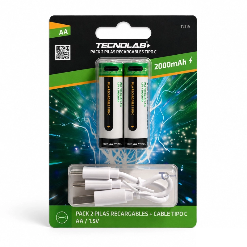 PACK 2 PILAS RECARGABLES AA LITIO TECNOLAB TL-719 - 1