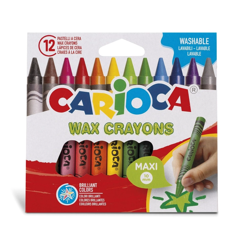 CRAYONES DE CERA JUMBO CARIOCA MAXI 12 UNIDADES LAVABLES - 1