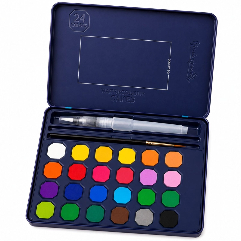 SET 24 ACUARELAS PASTILLA GIORGIONE G-900 + PINCEL DE AGUA - 1