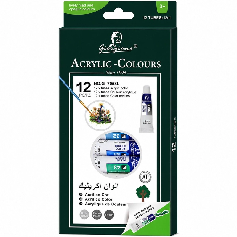 SET 12 PINTURAS ACRILICAS GIORGIONE G-7058 TUBOS 12 ML - 1