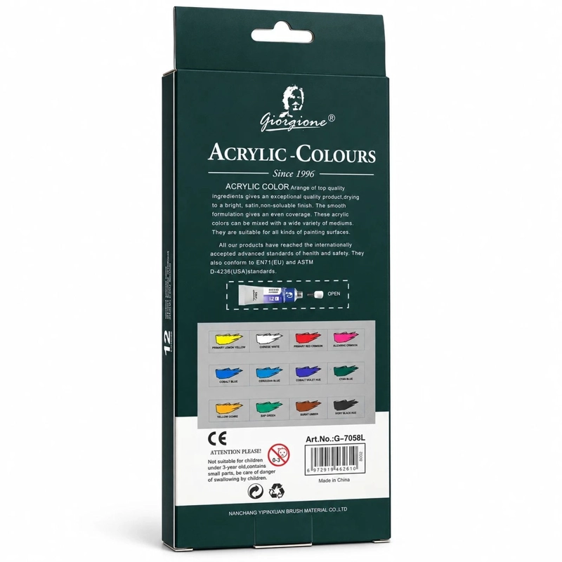 SET 12 PINTURAS ACRILICAS GIORGIONE G-7058 TUBOS 12 ML - 2