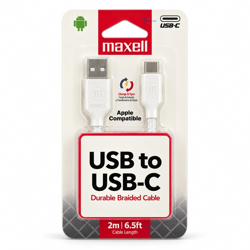 CABLE TRENZADO USB-A A USB-C MAXELL BRACW-2M 2 M BLANCO - 1
