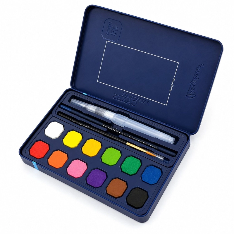 SET 12 ACUARELAS PASTILLA GIORGIONE G-900 + PINCEL DE AGUA - 1
