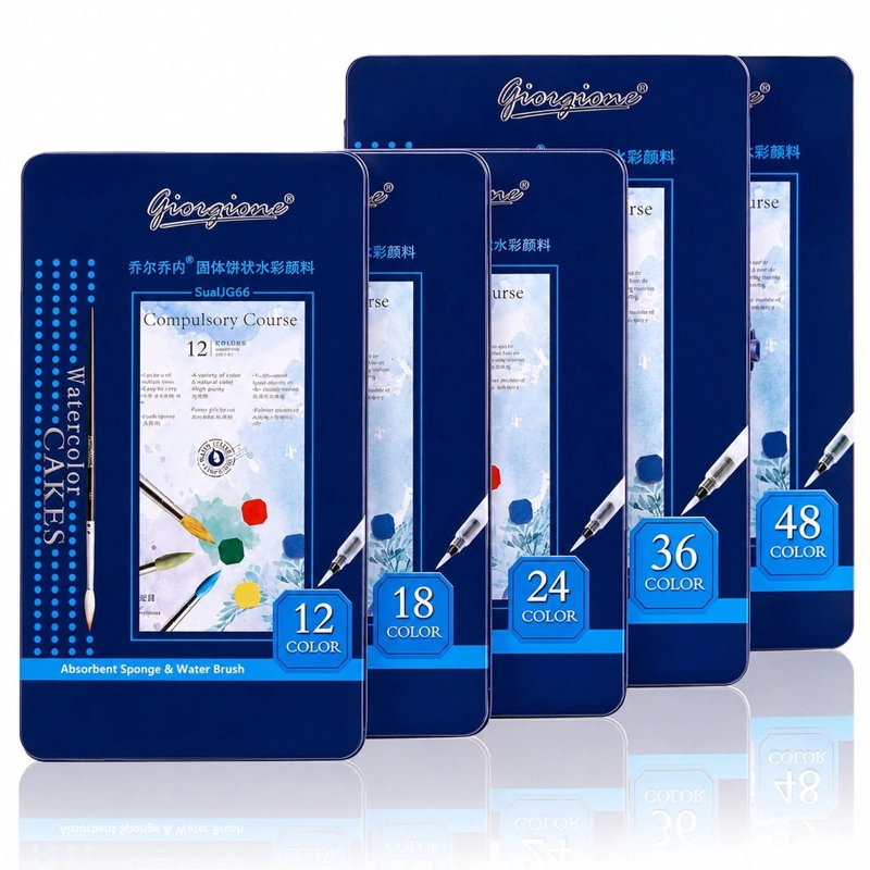 SET 12 ACUARELAS PASTILLA GIORGIONE G-900 + PINCEL DE AGUA - 4