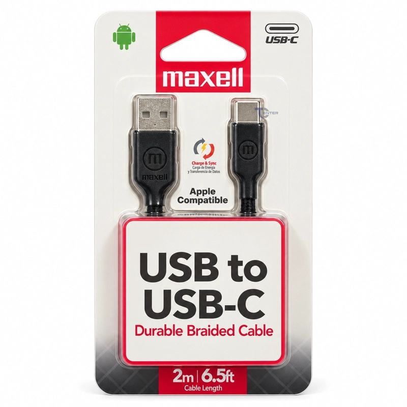CABLE TRENZADO USB-A A USB-C MAXELL BRACB-2M 2 M NEGRO - 1