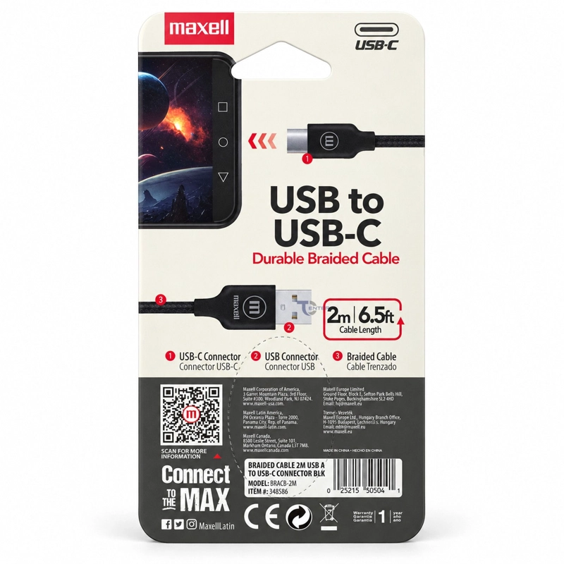 CABLE TRENZADO USB-A A USB-C MAXELL BRACB-2M 2 M NEGRO - 3