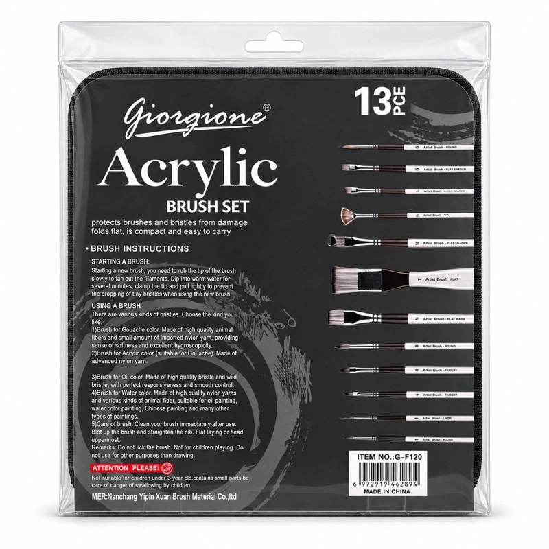 SET 12 PINCELES NYLON GIORGIONE G-F120 ACRILICO Y ACUARELA - 2