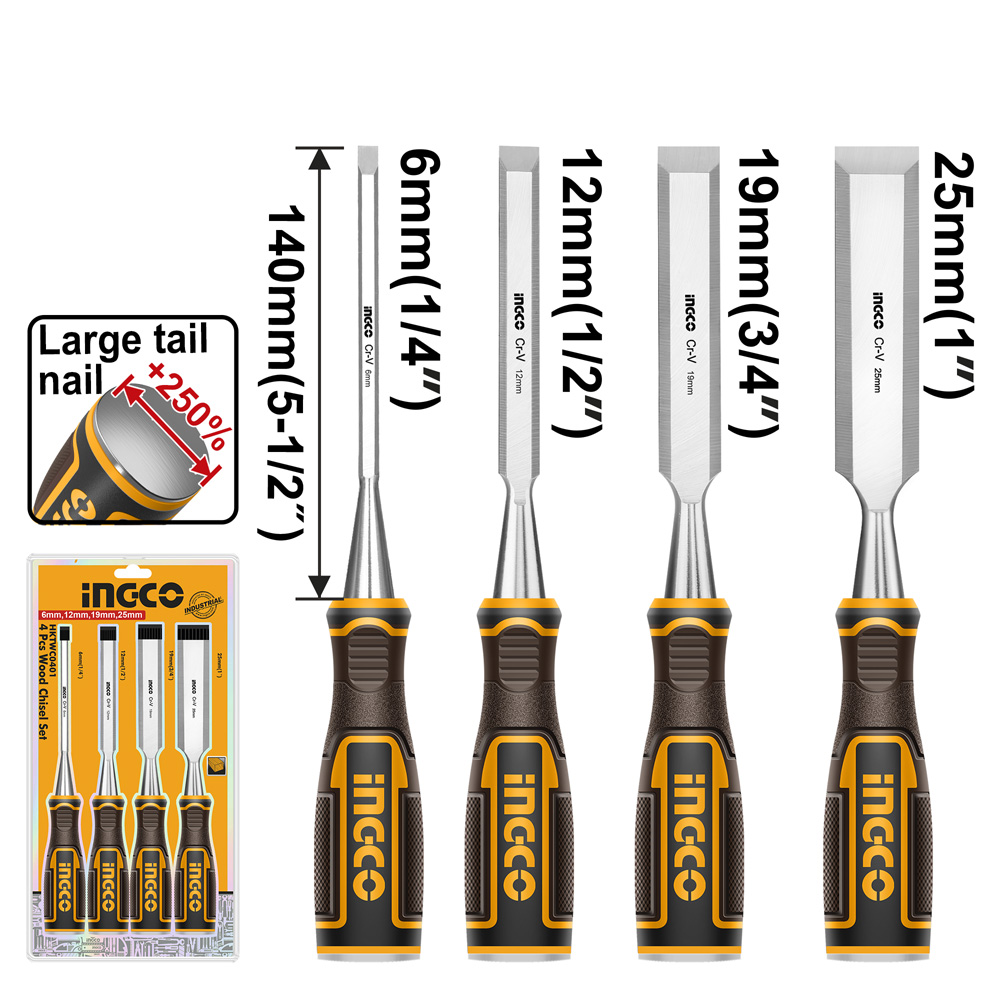 SET FORMONES PARA MADERA INDUSTRIAL 4 PIEZAS INGCO HKTWC0401 - 2