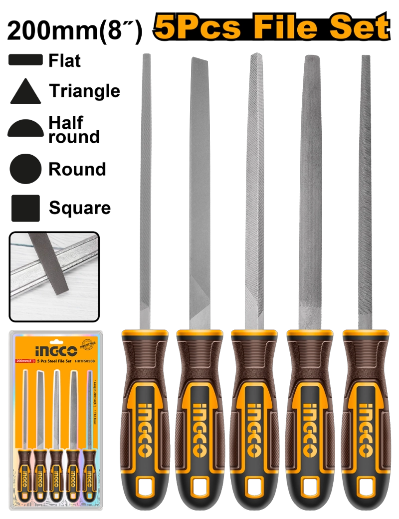 SET LIMAS INDUSTRIAL PARA METAL 5 PIEZAS 200MM/8' HKTFS0508 - 2