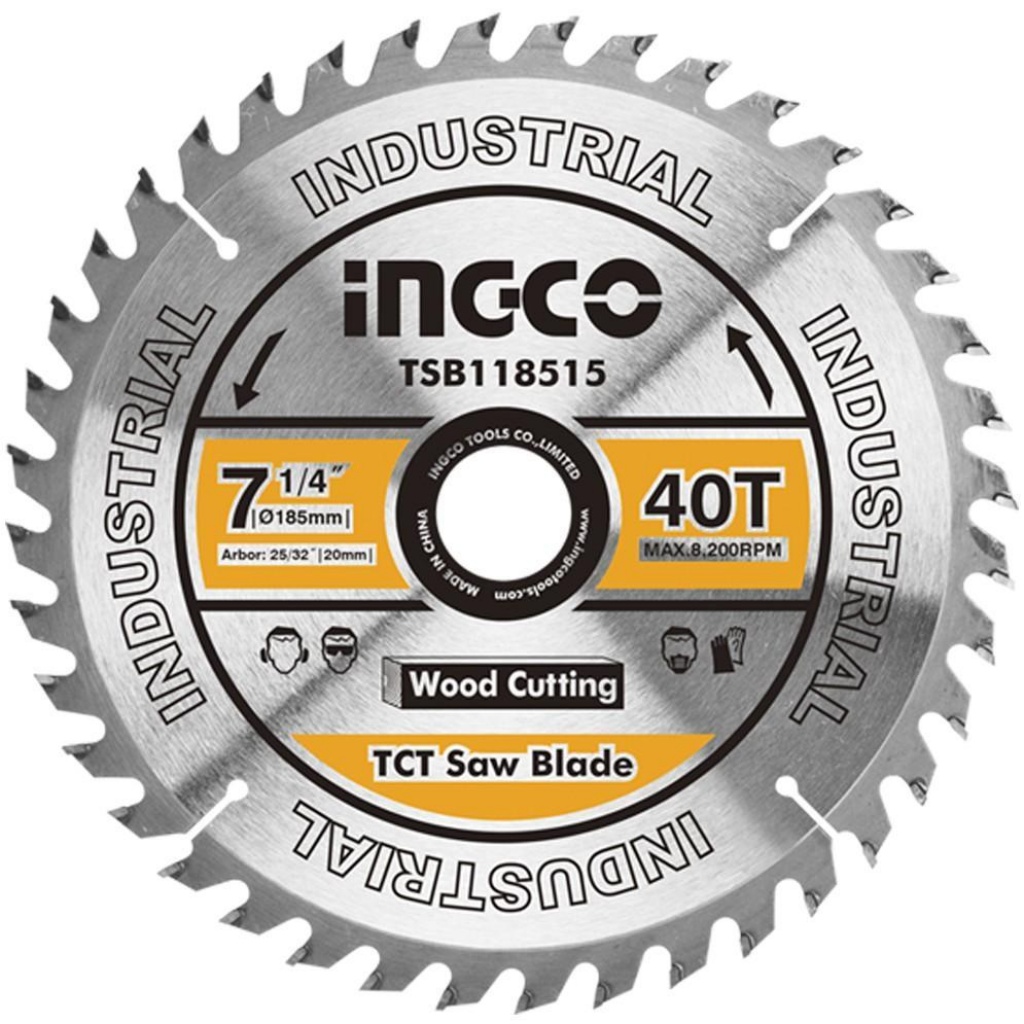 DISCO DE SIERRA CIRCULAR INDUSTRIAL MADERA 40T 185MM 7 1/4' INGCO TSB118515 - 2