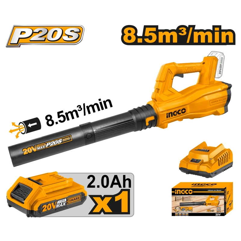 SOPLADOR + BAT 2,0AH Y CARGADOR 20V 8,5M³ INGCO CABLI203235 - 2