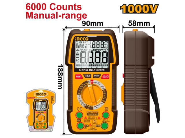 MULTIMETRO DIGITAL INDUSTRIAL 6000 CUENTAS 1000V INGCO - 3