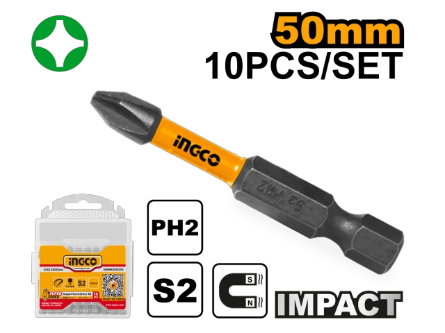 SET PUNTAS DE IMPACTO INDUSTRIAL 10 PIEZAS PH2X50MM INGCO - 3