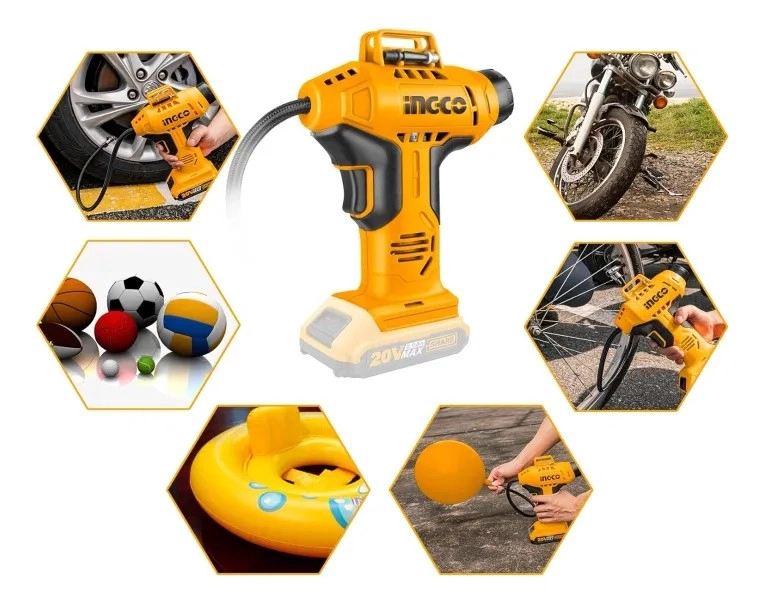 COMPRESOR INFLADOR INALAMBRICO INGCO 20V 150 PSI - 1