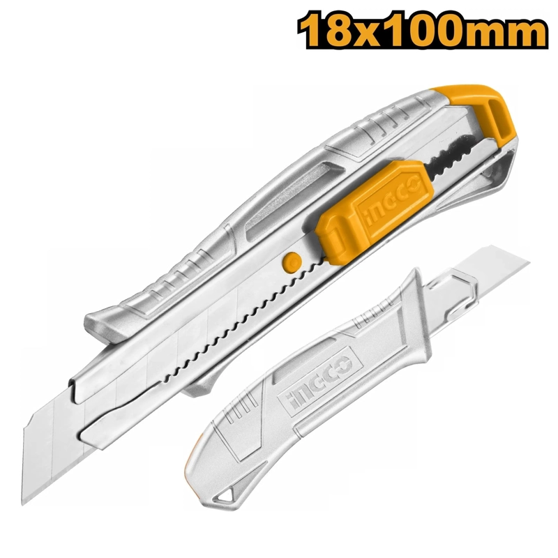CUCHILLO CARTONERO ALUMINIO PULSADOR PLANO 18X100MM INGCO - 2