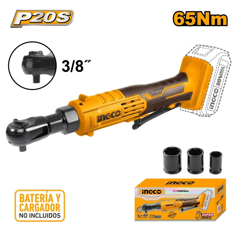 LLAVE CHICHARRA INALAMBRICA 3/8' 20V/65NM INGCO CDRLI2060151 - 2