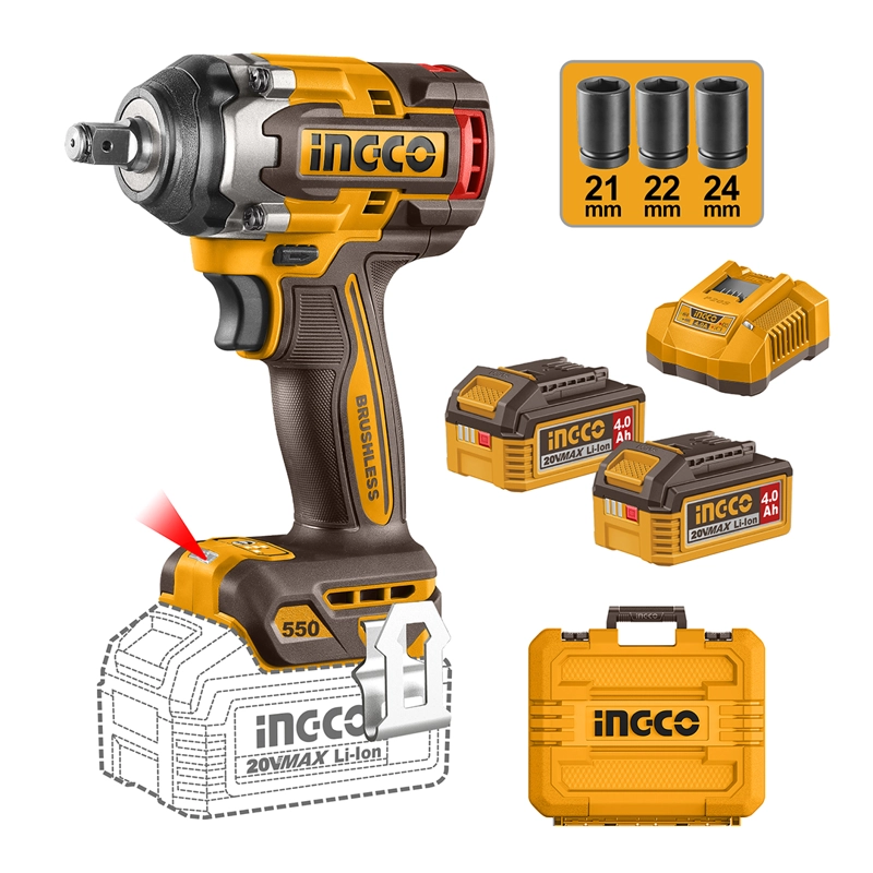 PISTOLA DE IMPACTO INGCO 20V 700NM BRUSHLESS +2 BAT 4AH - 1