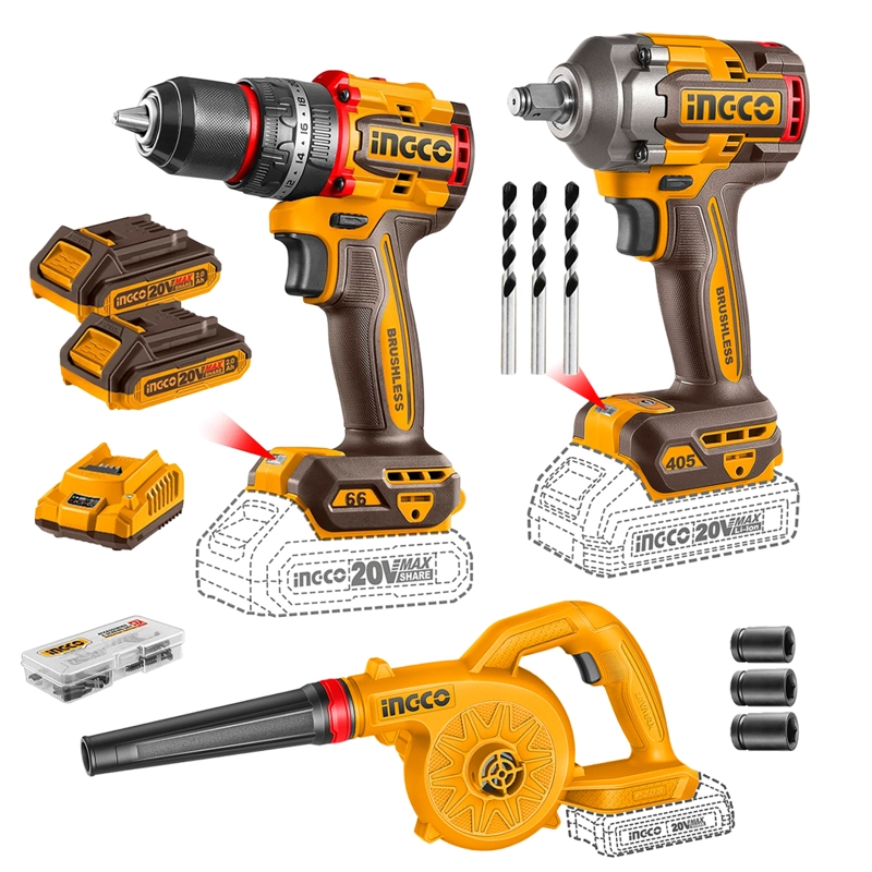 KIT TALADRO PER + PISTOLA DE IMPACTO + SOPLADOR 20V INGCO - 1