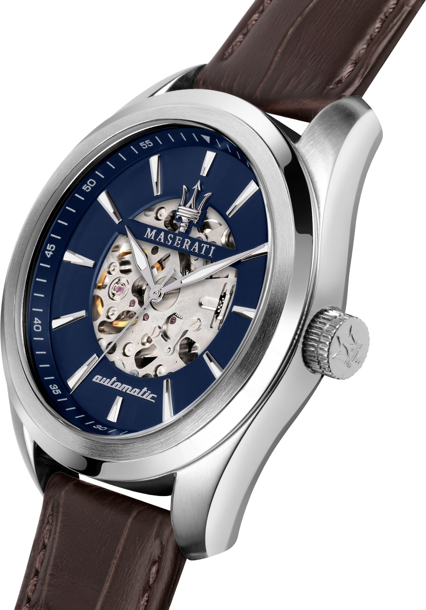 Maserati Orologio Uomo Collezione TRAGUARDO - Automatico, Acciaio, Cinturino In Pelle, Vetro Zaffiro, 10 ATM, R8821112004