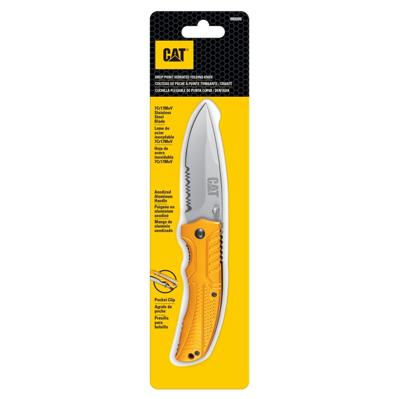 CUCHILLO CAT NAVAJA PLEGABLE 980006 PUNTA CURVA/DENTADA ACERO INOXIDABLE - 1