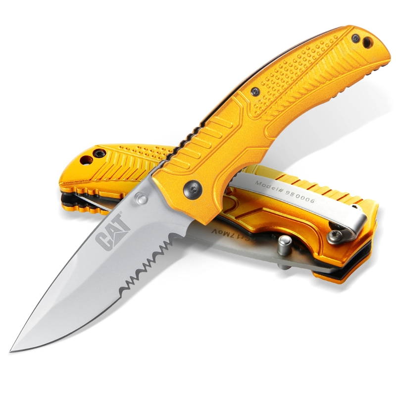 CUCHILLO CAT NAVAJA PLEGABLE 980006 PUNTA CURVA/DENTADA ACERO INOXIDABLE - 2