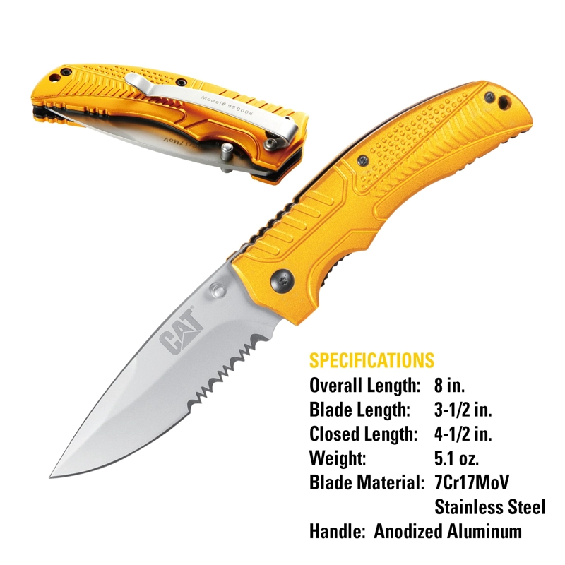 CUCHILLO CAT NAVAJA PLEGABLE 980006 PUNTA CURVA/DENTADA ACERO INOXIDABLE - 3