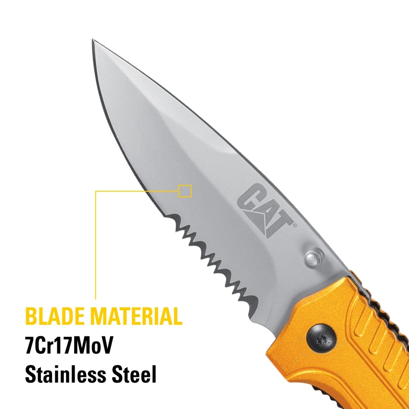 CUCHILLO CAT NAVAJA PLEGABLE 980006 PUNTA CURVA/DENTADA ACERO INOXIDABLE - 4