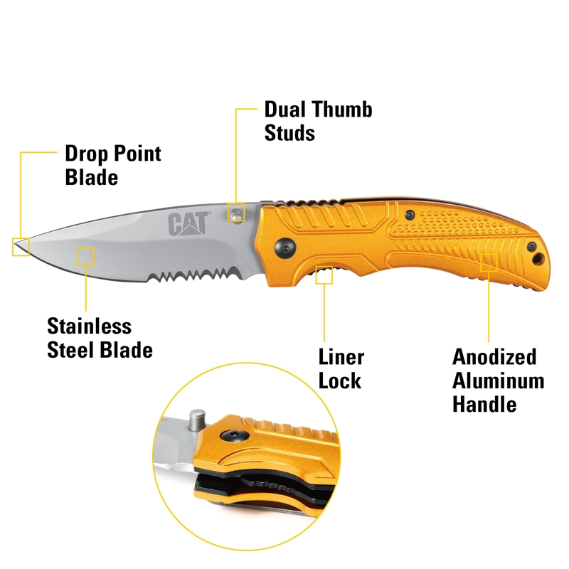 CUCHILLO CAT NAVAJA PLEGABLE 980006 PUNTA CURVA/DENTADA ACERO INOXIDABLE - 5