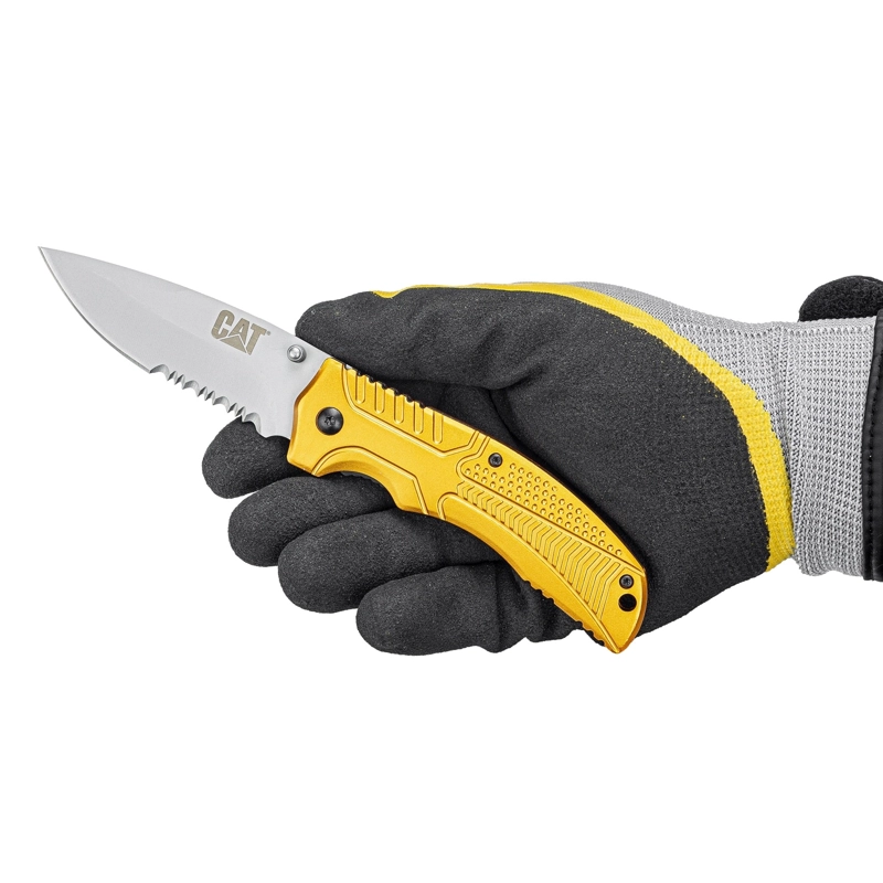 CUCHILLO CAT NAVAJA PLEGABLE 980006 PUNTA CURVA/DENTADA ACERO INOXIDABLE - 7