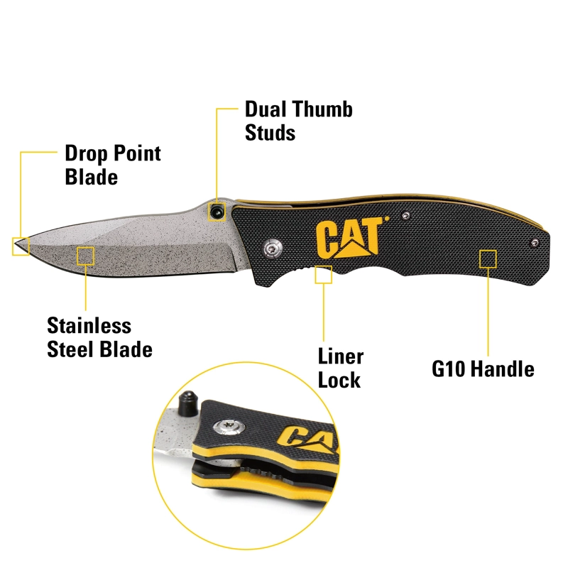 CUCHILLO CAT NAVAJA PLEGABLE 980002 PUNTA CURVA ACERO INOXIDABLE - 6