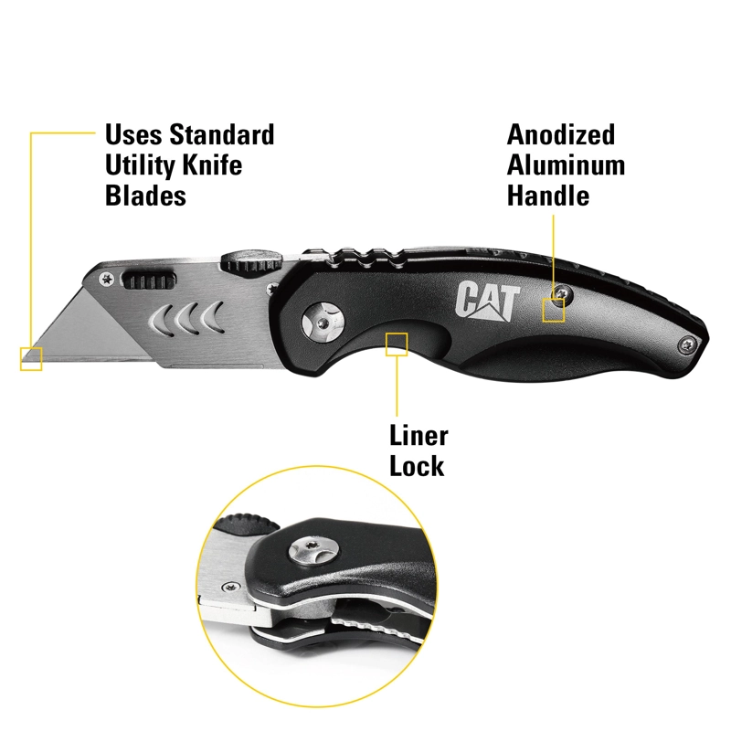 CUCHILLO CAT UTILITARIO PLEGABLE 980018 CARTONERO ACERO INOXIDABLE - 4