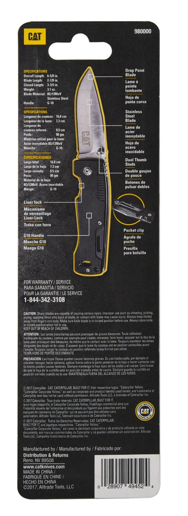 CUCHILLO CAT NAVAJA PLEGABLE 980000 PUNTA CURVA ACERO INOXIDABLE - 4