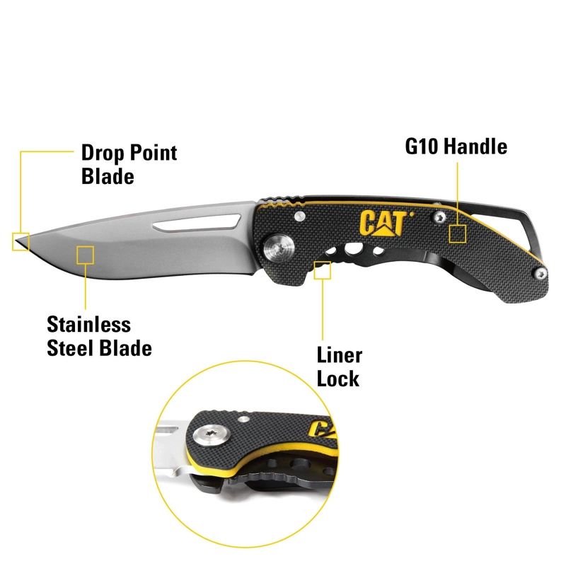 CUCHILLO CAT NAVAJA PLEGABLE 980009 PUNTA CURVA ACERO INOXIDABLE - 3