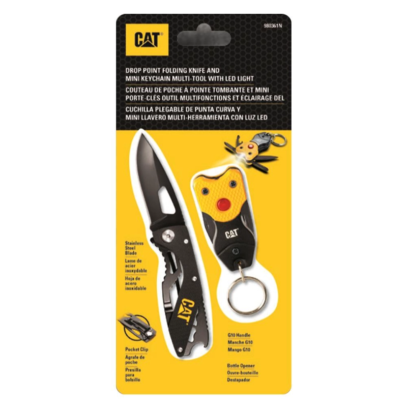 CUCHILLO NAVAJA MAS LLAVERO MULTIHERRAMIENTA CON LUZ CAT 980361N - 1