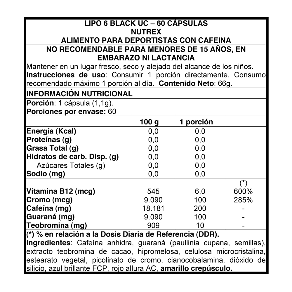 QUEMADOR DE GRASA NUTREX LIPO 6 BLACK UC ( CON RES.) 60 CAPS - 3