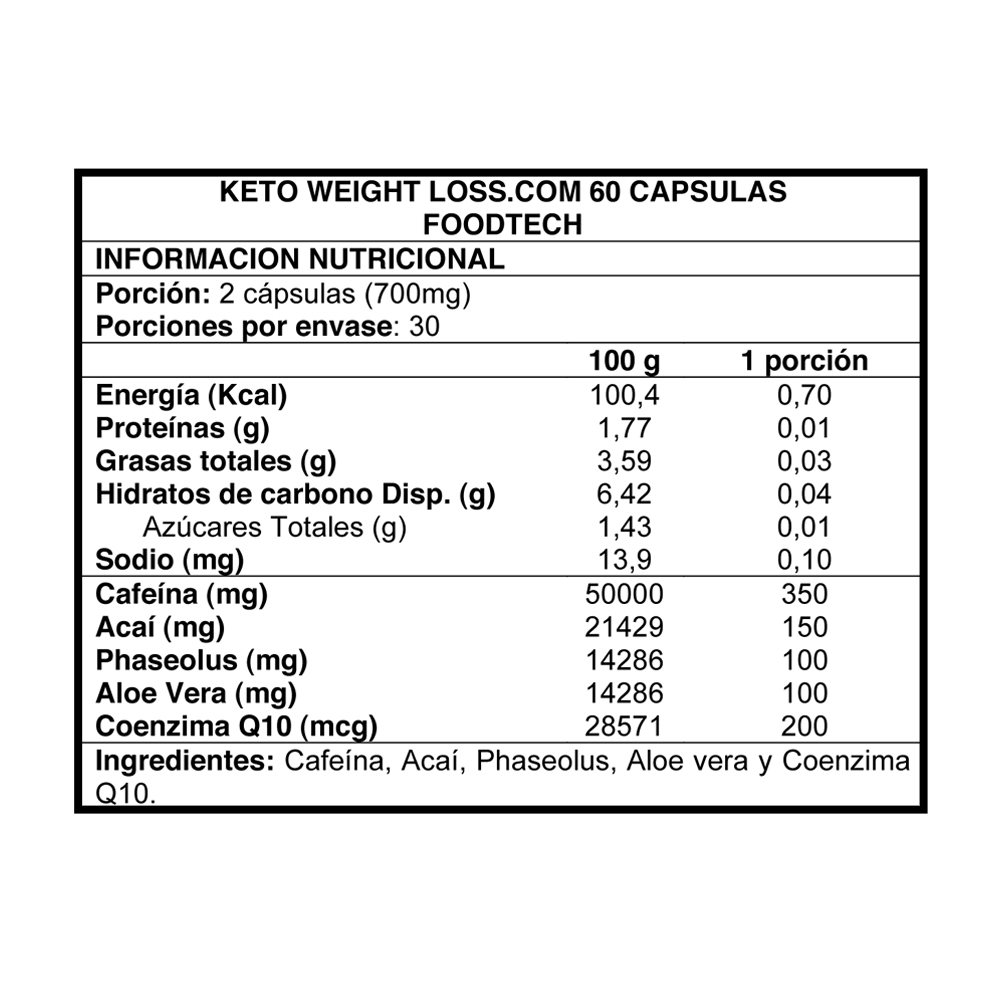 SUPLEMENTO ALIMENTICIO FOODTECH KETO WEIGHT LOSS CAPSULAS 60 UN - 2