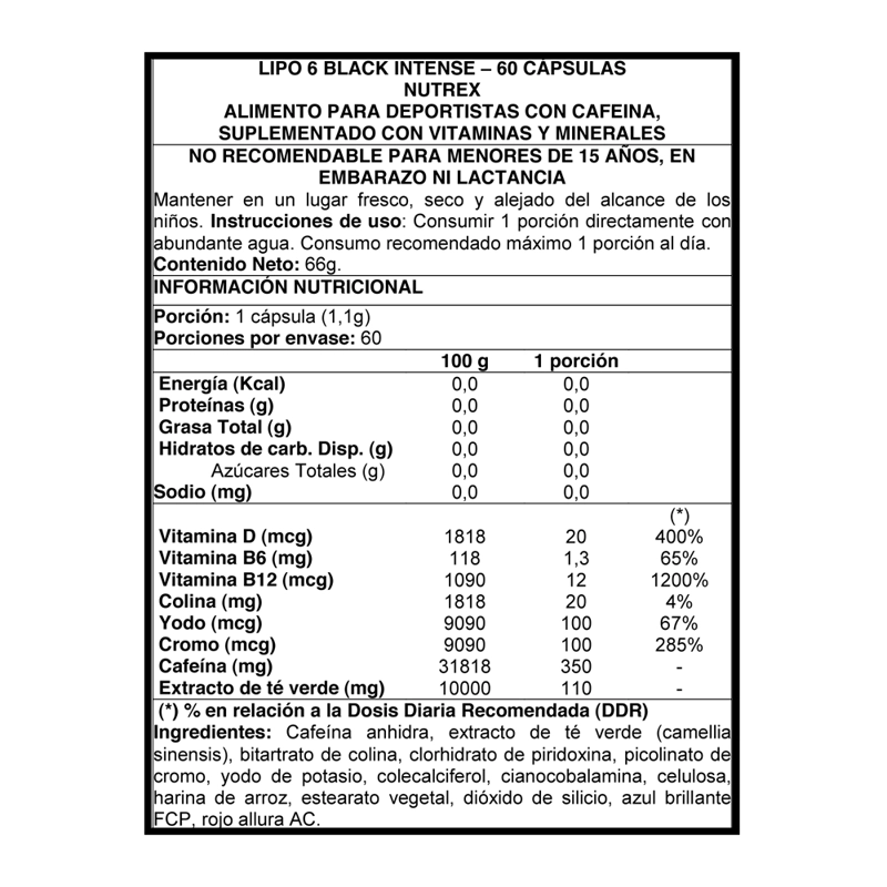 QUEMADOR DE GRASA NUTREX LIPO 6 BLACK INTENSE 60 CAPS - 3
