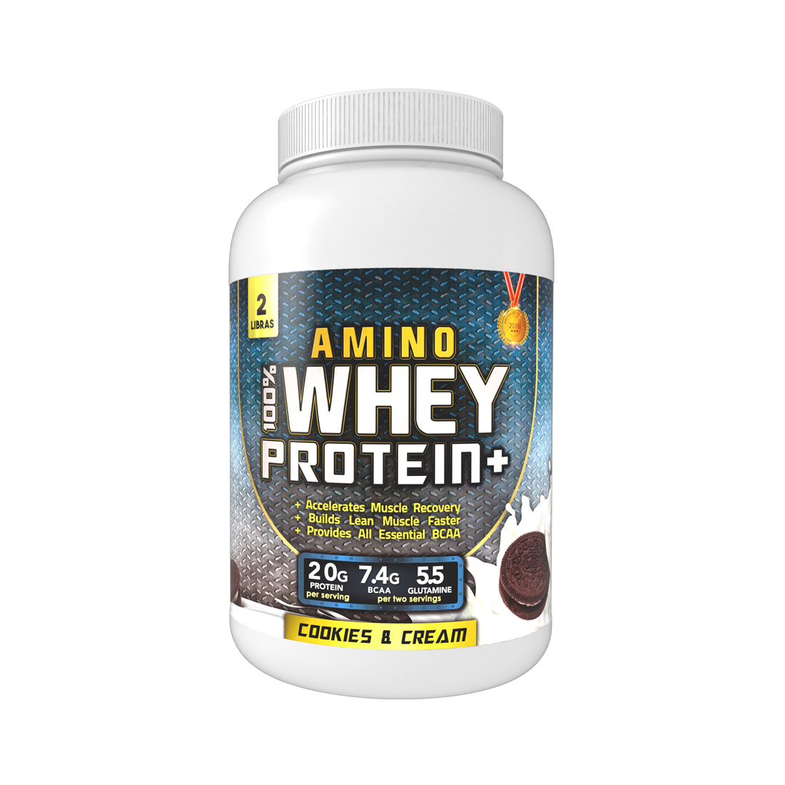 100% AMINO WHEY PROTEIN 2 LB -FOODTECH COOKIESCREAM+SHAKER BLUE - 3
