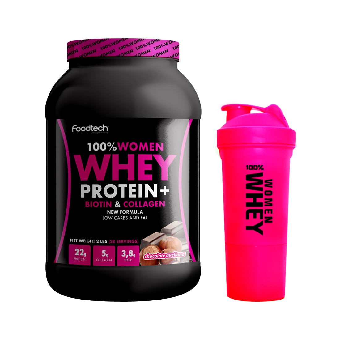100% WOMEN WHEY 2LBS - CHOCOLATE AVELLANA + SHAKER WOMEN - 1